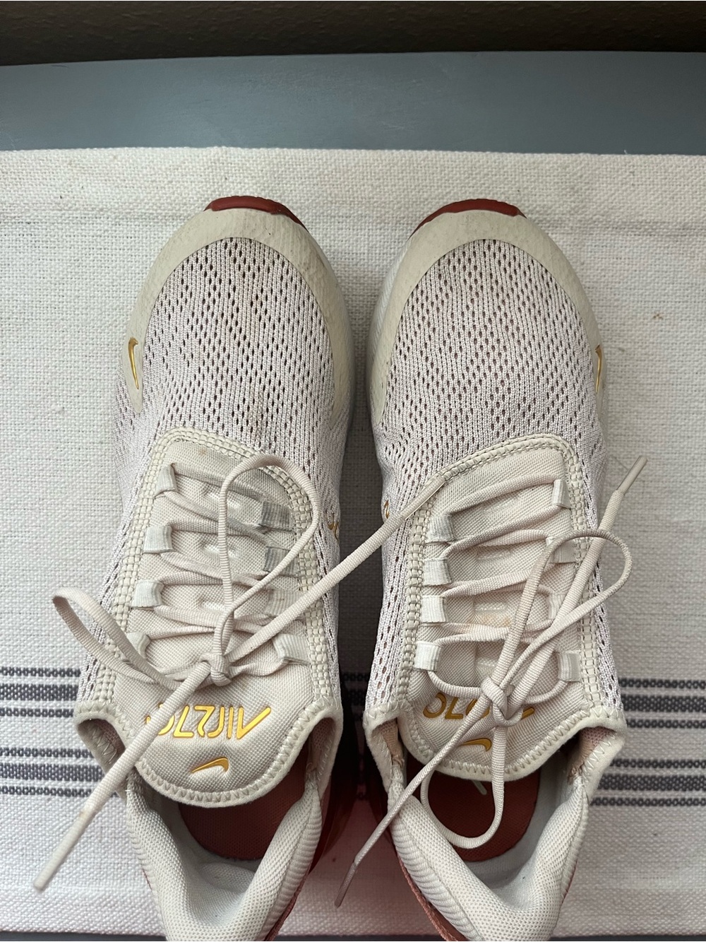 Nike Women’s Air Max 270 Sneakers in Beige, Gold & Red - Picture 5 of 7